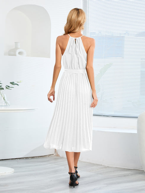 pleated-spaghetti-strap-tie-waist-midi-dress Sophia's Trends - Sophia's Style-Black-L
